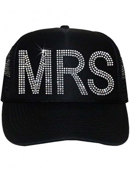 Baseball Caps MRS. Rhinestone Bridal Trucker Hat Black- Silver - CJ17YR70LXS $23.14