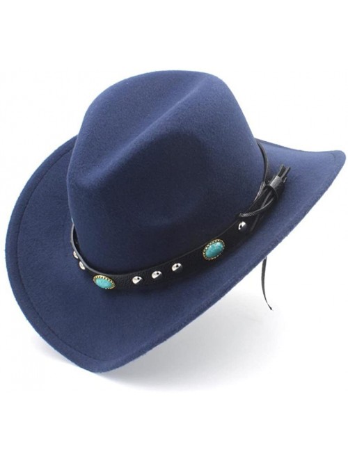 Cowboy Hats Adult Wool Blend Western Cowboy Hat Cowgirl Cap Turquoise Leather Band - Navy Blue - C318GAAMGMN $16.39