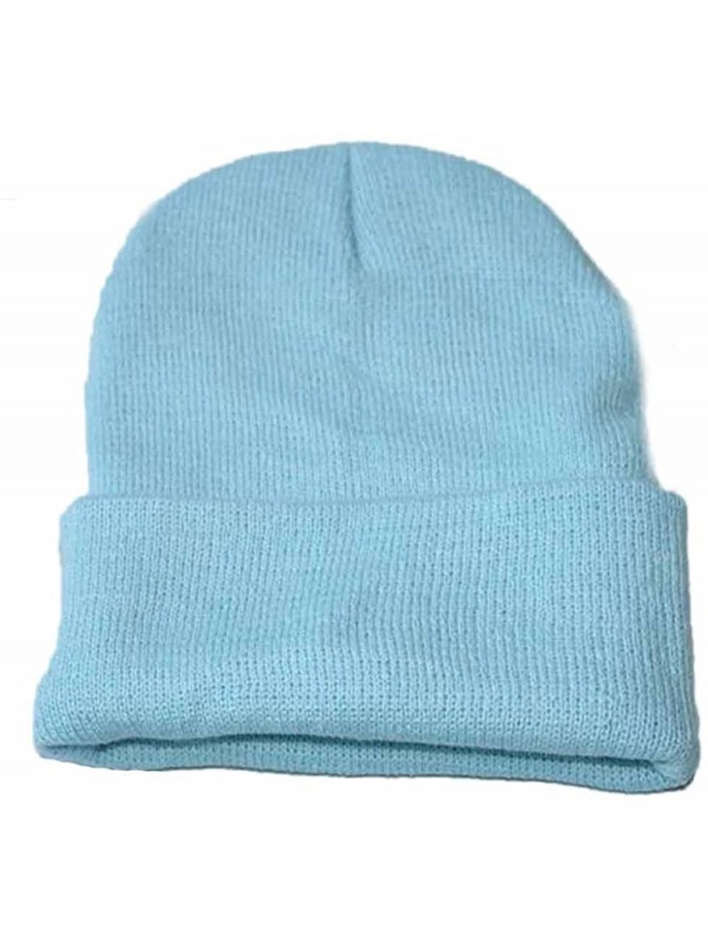 Skullies & Beanies Unisex Cuffed Acrylic Knitting Winter Warm Beanie Caps Soft Slouchy Ski Hat - Light Blue - CV18HWOO0HE $11.63