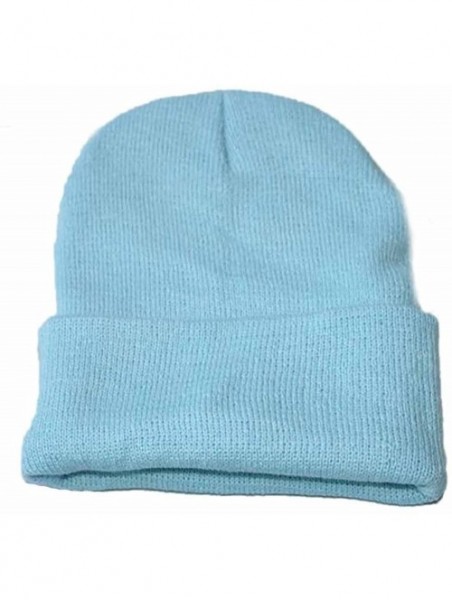 Skullies & Beanies Unisex Cuffed Acrylic Knitting Winter Warm Beanie Caps Soft Slouchy Ski Hat - Light Blue - CV18HWOO0HE $11.63