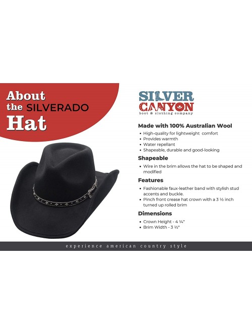 Cowboy Hats Shapeable Outback Cowboy Western Wool Hat- Silver Canyon - Black - CB18KNOXKKR $66.49