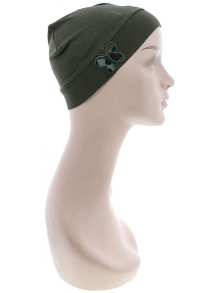 Skullies & Beanies Soft Chemo Cap Cancer Beanie with Green Camo Butterfly - Olive - CH18LSOX2ZY $19.37