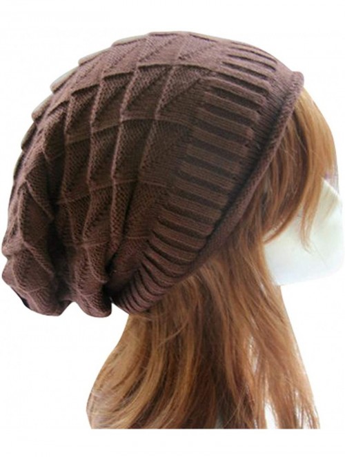 Skullies & Beanies Unisex Winter Wrinkle Knitted Crochet Baggy Hat Beanie Cap Beret - Brown - CU126P63M81 $16.78