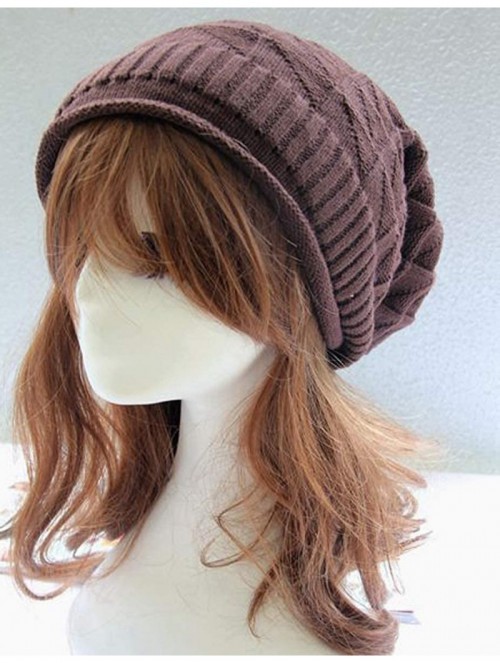 Skullies & Beanies Unisex Winter Wrinkle Knitted Crochet Baggy Hat Beanie Cap Beret - Brown - CU126P63M81 $16.78