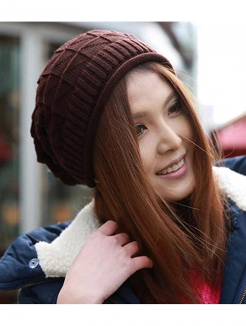 Skullies & Beanies Unisex Winter Wrinkle Knitted Crochet Baggy Hat Beanie Cap Beret - Brown - CU126P63M81 $16.78