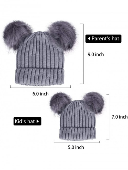 Skullies & Beanies 2PCS Parent-Child Hat Winter Warmer Baby Hat/Women Pom Pom Beanie- Mother & Baby Knit Skull Cap - Double G...