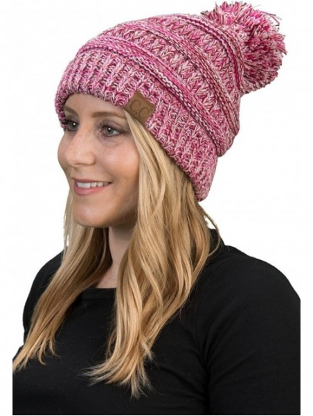 Skullies & Beanies Chunky Marled Cable Knit Warm Soft Multicolored Pom Beanie Hat - CH18E8KW7ET $18.49