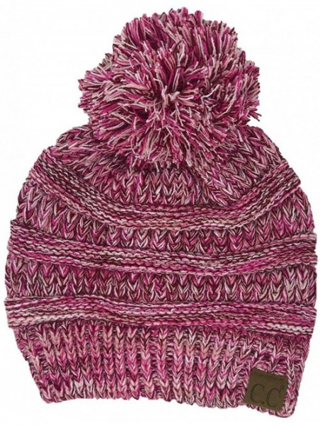 Skullies & Beanies Chunky Marled Cable Knit Warm Soft Multicolored Pom Beanie Hat - CH18E8KW7ET $18.49