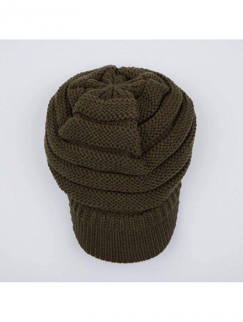 Skullies & Beanies Hatsandscarf Exclusives Women's Ribbed Knit Hat with Brim (YJ-131) - New Olive With Ponytail Holder - CK18...