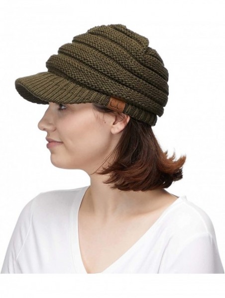 Skullies & Beanies Hatsandscarf Exclusives Women's Ribbed Knit Hat with Brim (YJ-131) - New Olive With Ponytail Holder - CK18...