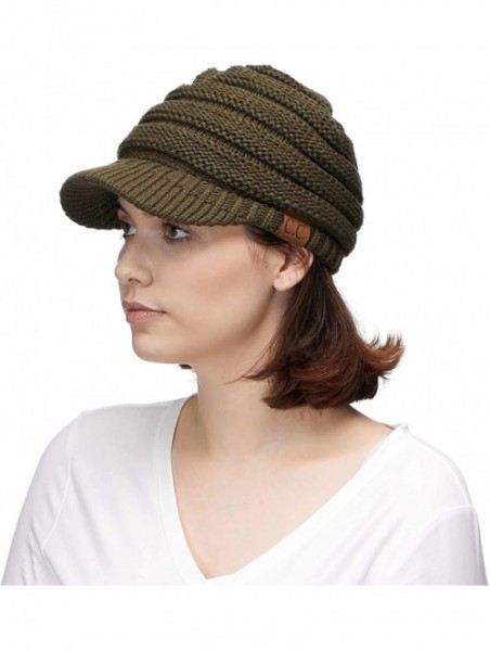 Skullies & Beanies Hatsandscarf Exclusives Women's Ribbed Knit Hat with Brim (YJ-131) - New Olive With Ponytail Holder - CK18...