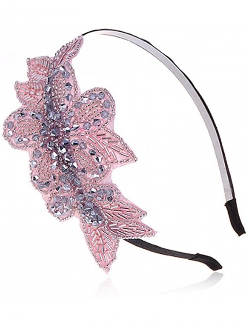 Headbands Womens Vintage 1920s Hand-Beads Retro Big Flower Leaf Flapper Headband - Pink - CD18IWXLY7T $16.69