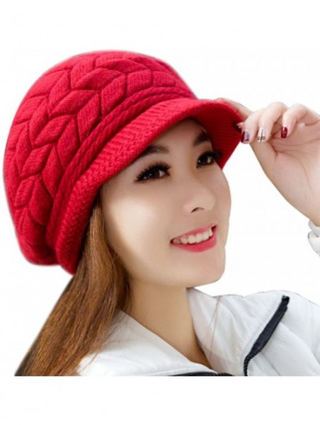 Skullies & Beanies 2018 Women Hat Winter Skullies Beanies Knitted Hats Rabbit Fur Cap - Watermelon Red - CV18HYZGUG5 $13.89