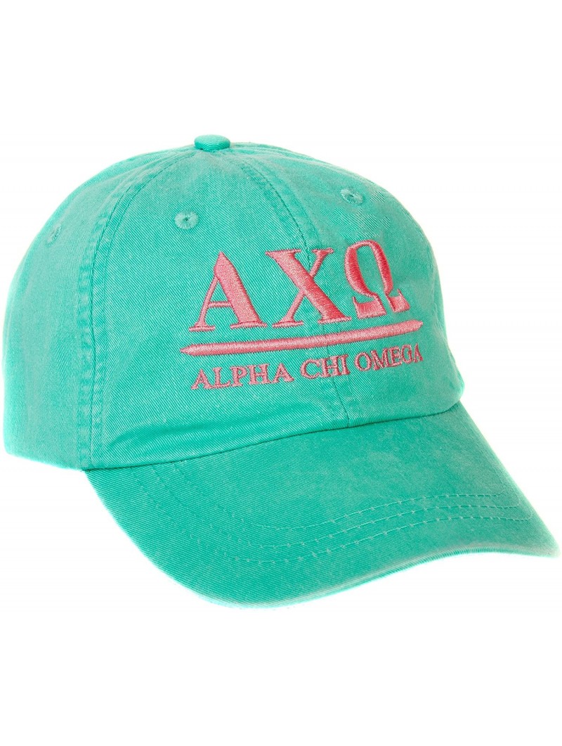 Baseball Caps Alpha Chi Omega (B) Sorority Embroidered Baseball Hat Cap Cursive Name Font AXO - Seafoam - CJ18DOE5NGZ $24.33