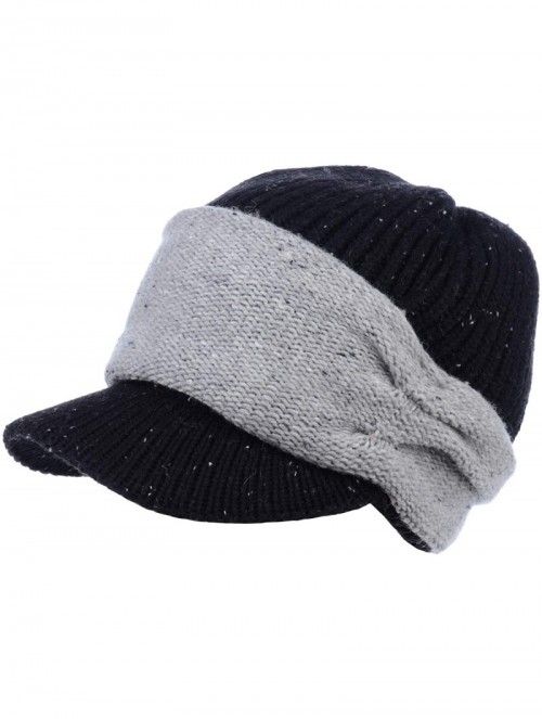 Newsboy Caps Womens Winter Relaxed Speckled Fleece Lined Knit Newsboy Cabbie Hat Visor - Speckled Black - C018LY6XKCY $24.67