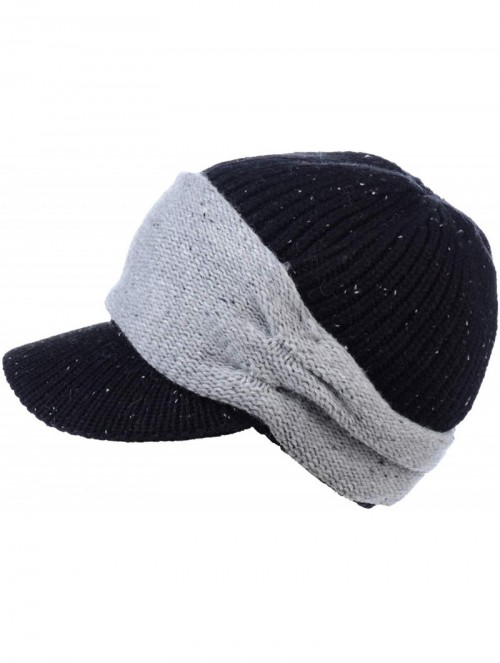 Newsboy Caps Womens Winter Relaxed Speckled Fleece Lined Knit Newsboy Cabbie Hat Visor - Speckled Black - C018LY6XKCY $24.67