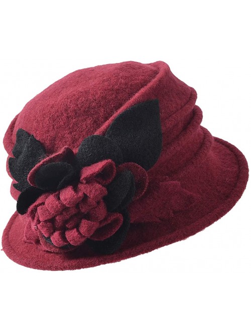 Bucket Hats Women Floral Wool Cloche Winter Hat - Claret - C218IEQEU5L $17.81