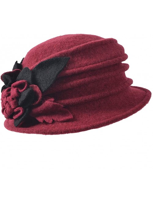 Bucket Hats Women Floral Wool Cloche Winter Hat - Claret - C218IEQEU5L $17.81