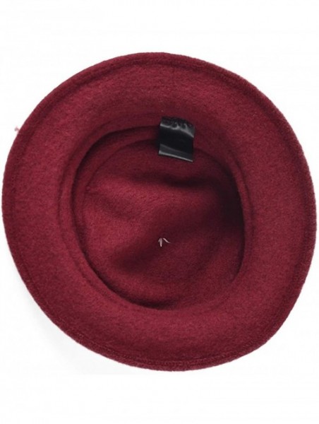 Bucket Hats Women Floral Wool Cloche Winter Hat - Claret - C218IEQEU5L $17.81