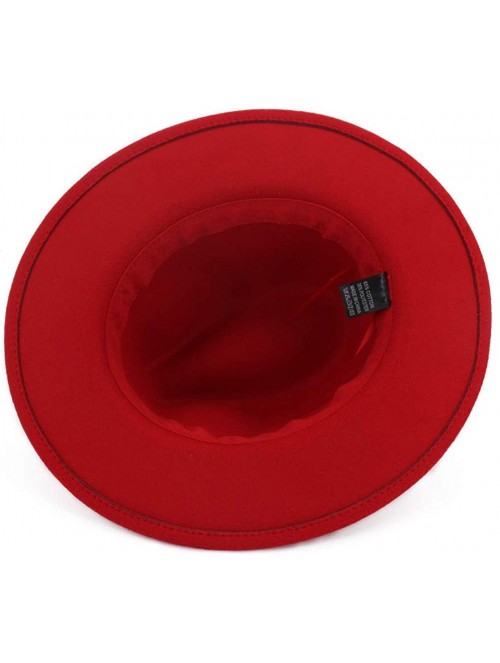 Fedoras Men Women Vintage Felt Fedora Hat Wide Brim Panama Hats with Buckle - Red - CN18ST0856Y $19.27