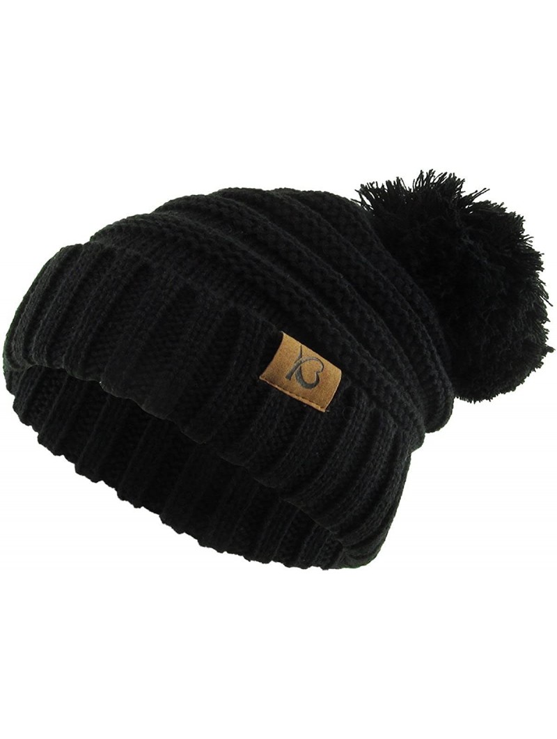 Skullies & Beanies Women's Winter Warm Thick Oversize Cable Knitted Beaine Hat with Pom Pom - (7026) Black - CQ18H4GRR5M $17.85