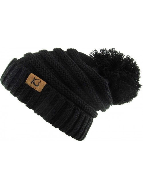 Skullies & Beanies Women's Winter Warm Thick Oversize Cable Knitted Beaine Hat with Pom Pom - (7026) Black - CQ18H4GRR5M $17.85