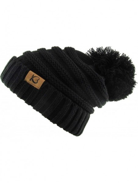 Skullies & Beanies Women's Winter Warm Thick Oversize Cable Knitted Beaine Hat with Pom Pom - (7026) Black - CQ18H4GRR5M $17.85