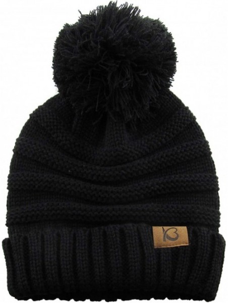 Skullies & Beanies Women's Winter Warm Thick Oversize Cable Knitted Beaine Hat with Pom Pom - (7026) Black - CQ18H4GRR5M $17.85