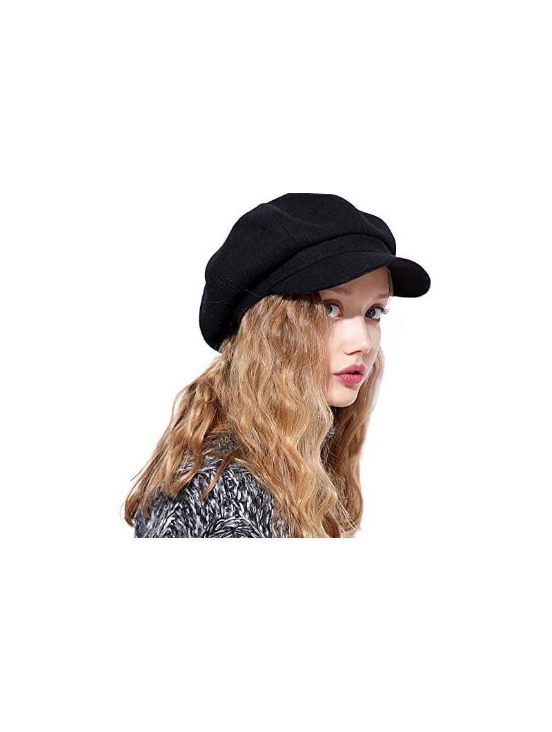 Newsboy Caps Womens Newsboy Hat Beret Cap Visor Hats for Ladies Wool Newsboy Beret Cap - Black - CC18Y9AAXDC $23.22