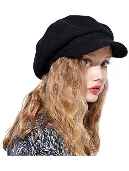 Newsboy Caps Womens Newsboy Hat Beret Cap Visor Hats for Ladies Wool Newsboy Beret Cap - Black - CC18Y9AAXDC $23.22