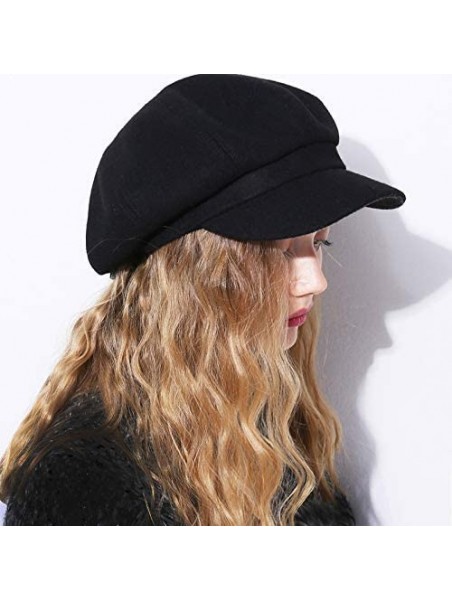 Newsboy Caps Womens Newsboy Hat Beret Cap Visor Hats for Ladies Wool Newsboy Beret Cap - Black - CC18Y9AAXDC $23.22