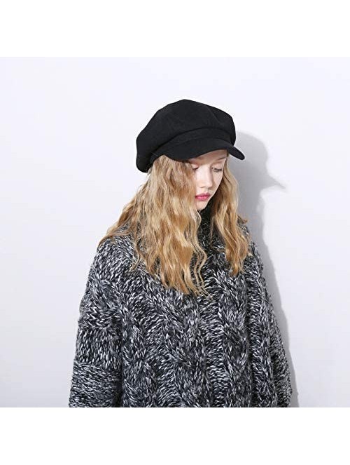 Newsboy Caps Womens Newsboy Hat Beret Cap Visor Hats for Ladies Wool Newsboy Beret Cap - Black - CC18Y9AAXDC $23.22