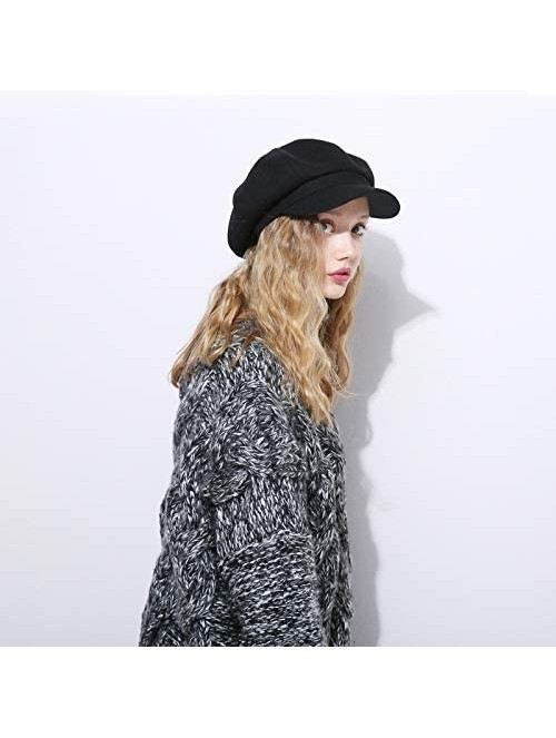 Newsboy Caps Womens Newsboy Hat Beret Cap Visor Hats for Ladies Wool Newsboy Beret Cap - Black - CC18Y9AAXDC $23.22