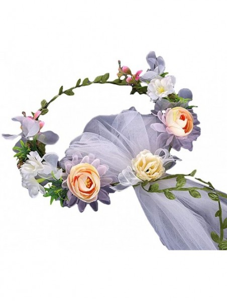 Headbands Flower Wreath Headband Crown Floral Garland Boho for Festival Wedding with Veil - G - CT197CECXON $16.23