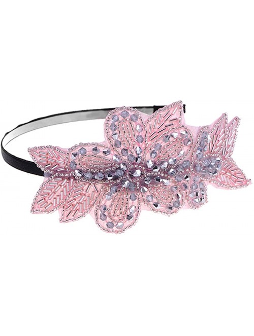 Headbands Womens Vintage 1920s Hand-Beads Retro Big Flower Leaf Flapper Headband - Pink - CD18IWXLY7T $16.69