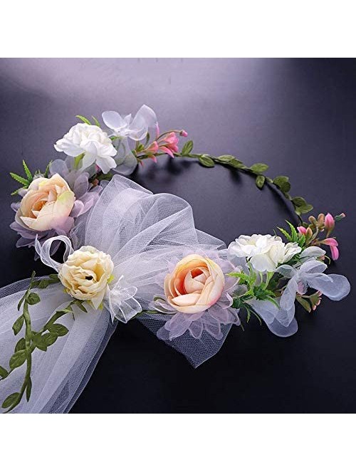 Headbands Flower Wreath Headband Crown Floral Garland Boho for Festival Wedding with Veil - G - CT197CECXON $16.23