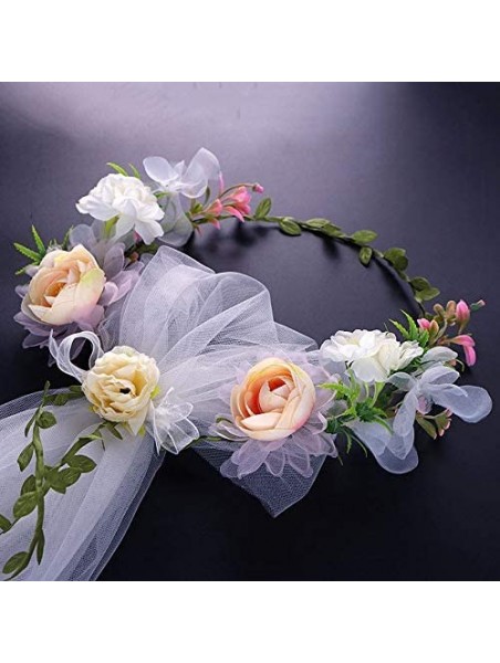 Headbands Flower Wreath Headband Crown Floral Garland Boho for Festival Wedding with Veil - G - CT197CECXON $16.23