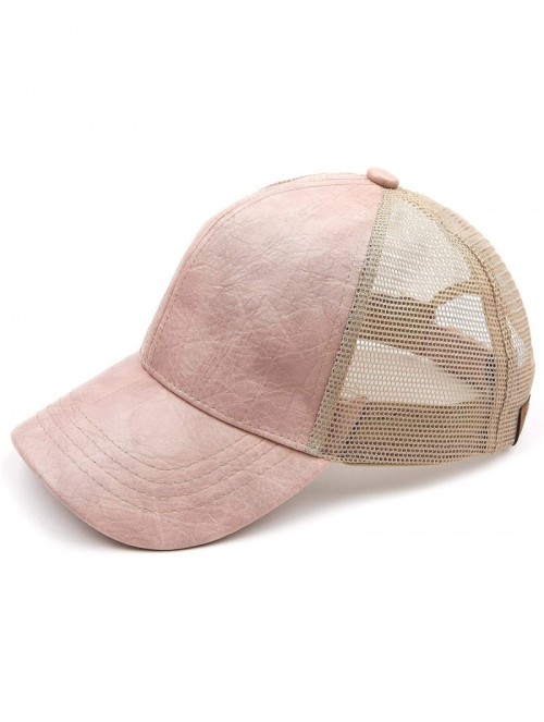 Baseball Caps Hatsandscarf Mesh Trucker Faux Leather Textured Baseball Cap (BA-27) - Indi Pink - CL18Q9799GN $14.48