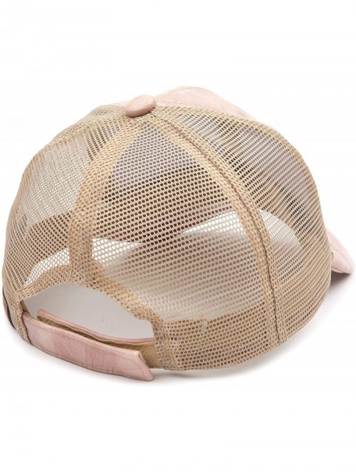 Baseball Caps Hatsandscarf Mesh Trucker Faux Leather Textured Baseball Cap (BA-27) - Indi Pink - CL18Q9799GN $14.48