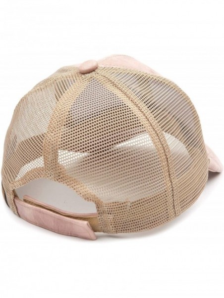 Baseball Caps Hatsandscarf Mesh Trucker Faux Leather Textured Baseball Cap (BA-27) - Indi Pink - CL18Q9799GN $14.48