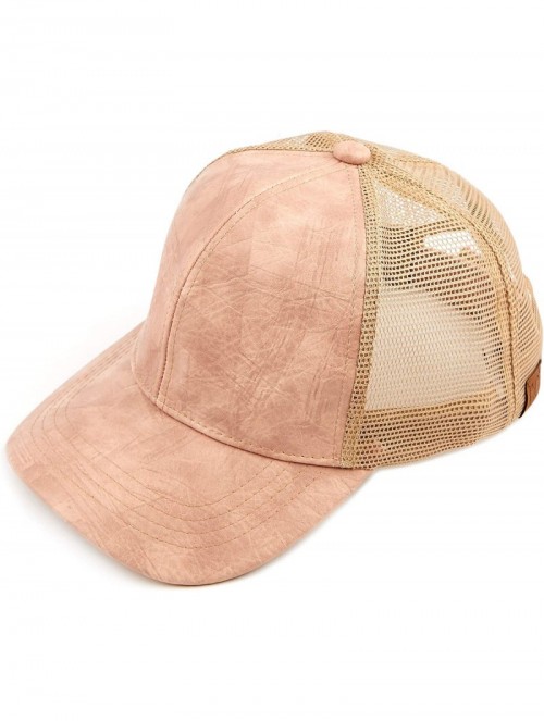 Baseball Caps Hatsandscarf Mesh Trucker Faux Leather Textured Baseball Cap (BA-27) - Indi Pink - CL18Q9799GN $14.48