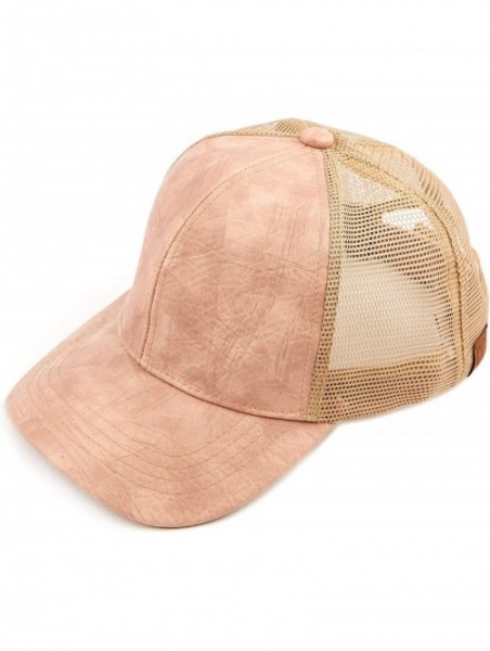 Baseball Caps Hatsandscarf Mesh Trucker Faux Leather Textured Baseball Cap (BA-27) - Indi Pink - CL18Q9799GN $14.48