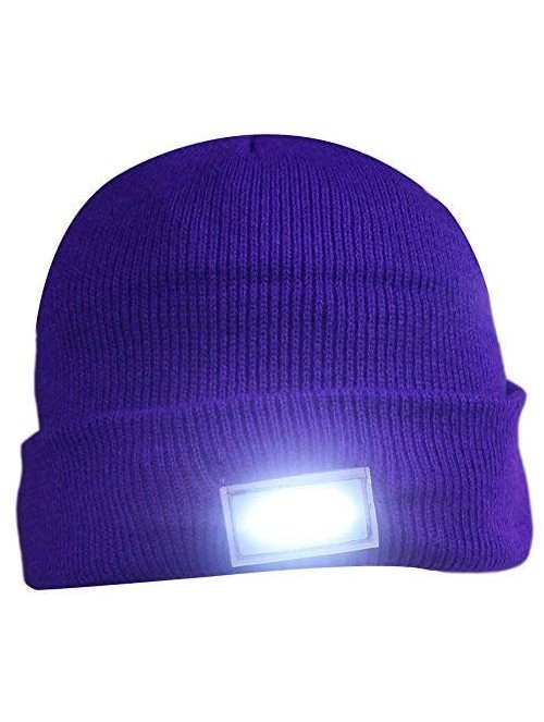 Skullies & Beanies 5 LED Knit Flash Light Beanie Hat Cap for Night Fishing Camping Handyman Working - Purple - CF12O4MK06X $9.61