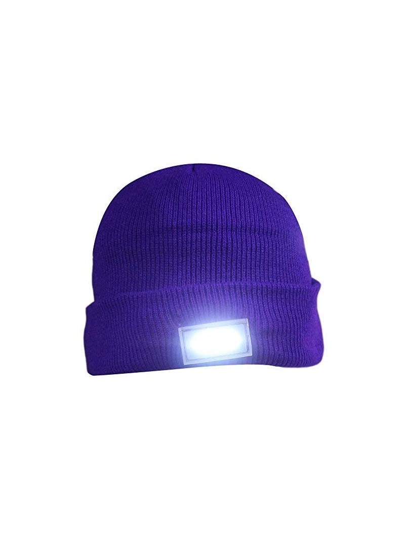 Skullies & Beanies 5 LED Knit Flash Light Beanie Hat Cap for Night Fishing Camping Handyman Working - Purple - CF12O4MK06X $9.61