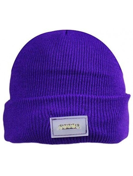 Skullies & Beanies 5 LED Knit Flash Light Beanie Hat Cap for Night Fishing Camping Handyman Working - Purple - CF12O4MK06X $9.61