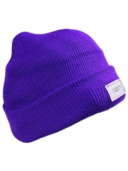 Skullies & Beanies 5 LED Knit Flash Light Beanie Hat Cap for Night Fishing Camping Handyman Working - Purple - CF12O4MK06X $9.61