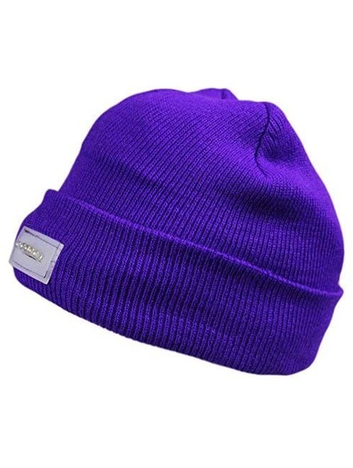 Skullies & Beanies 5 LED Knit Flash Light Beanie Hat Cap for Night Fishing Camping Handyman Working - Purple - CF12O4MK06X $9.61