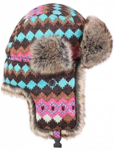 Bomber Hats Knitted Russian Women Winter Aviator Trapper Hat with Faux Fur Lining Hat - Color D - CS12OCBPR7Z $24.53