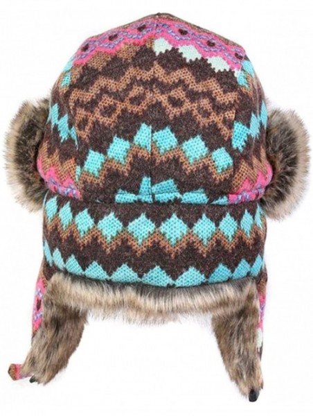 Bomber Hats Knitted Russian Women Winter Aviator Trapper Hat with Faux Fur Lining Hat - Color D - CS12OCBPR7Z $24.53