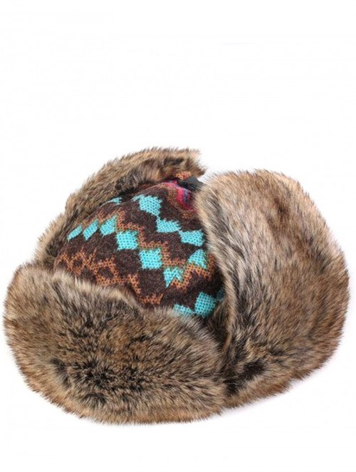 Bomber Hats Knitted Russian Women Winter Aviator Trapper Hat with Faux Fur Lining Hat - Color D - CS12OCBPR7Z $24.53